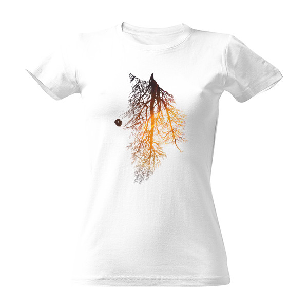 Tričko s potiskem Wolf tree tribal - yellow space